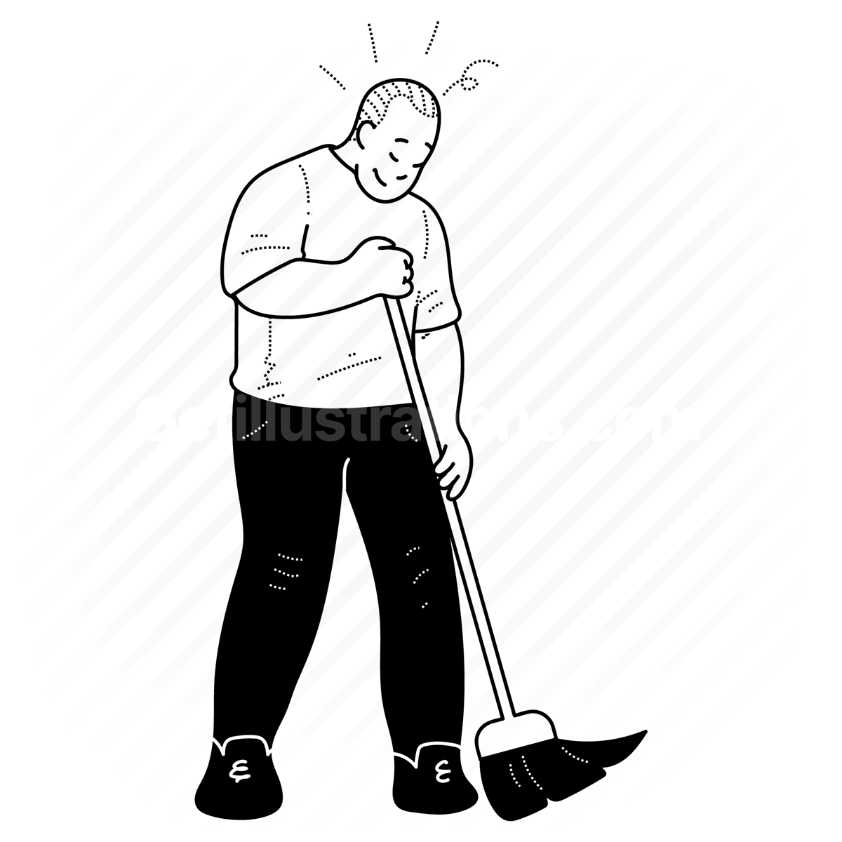 housekeeping, clean, cleaning, broom, sweep, floor, spring cleaning, man